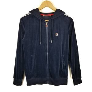 Fila Women's Navy Blue Velour Hoodie Track Jacket Size S Small